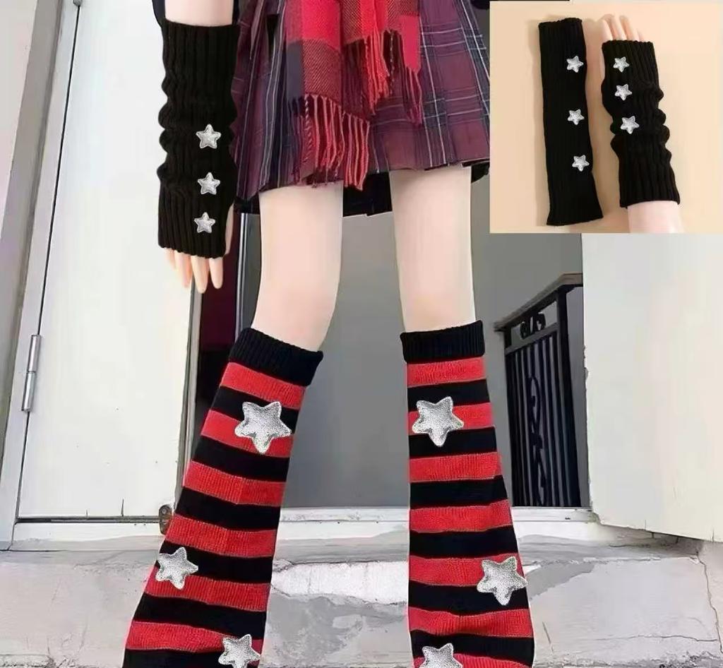New Arrival Star Hand Sleeves Japanese Style Knee-Length Breathable JK Hot Girl Knitted Polyester Sock Covers Winter Warmth Leg