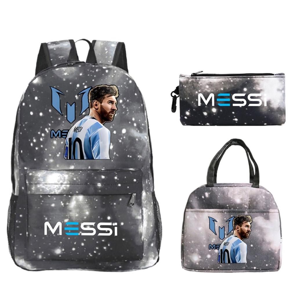 Football Star Peripheral Printed Backpack, Primary And Secondary School Children'S Three-Piece Simple Schoolbag
