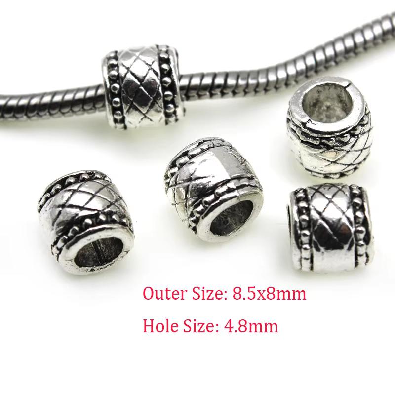 20pcs/lot Tibetan Silver Metal Big Hole Accessories Loose Tube Spacer Beads Handmade For Bracelet DIY Jewelry Making Supplies