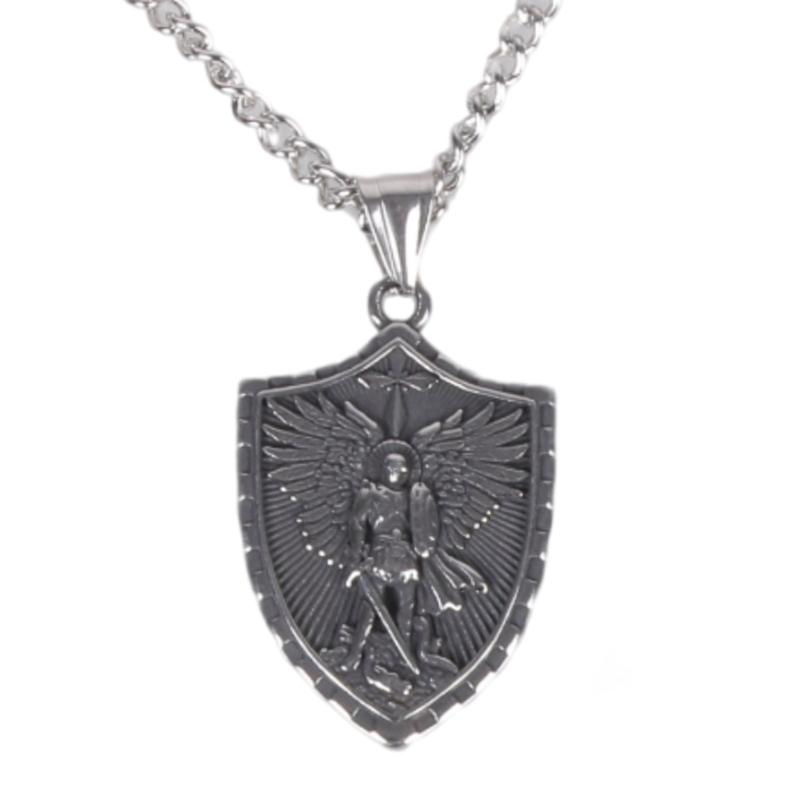 Punk Rock Stil Anhänger Halskette Robuste Edelstahl Engelschild Anhänger Halskette Stilvolle Halskette Schmuck