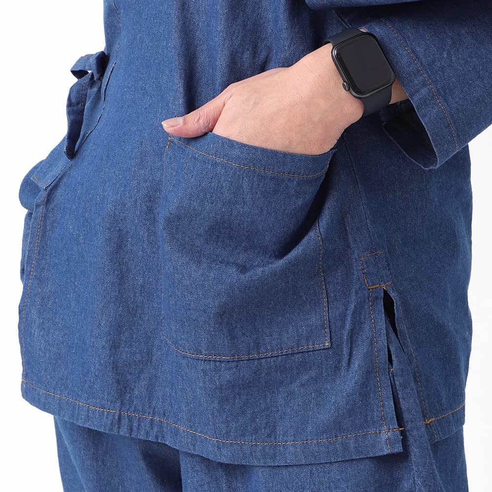 Denim Samue for All Year All Set Everyday Blue [Tayutaf] Men, Round, Men's Samue, Seasons, Kimono, Up, Cotton, Kimono, Workwear, Loungewear, Roomwear,