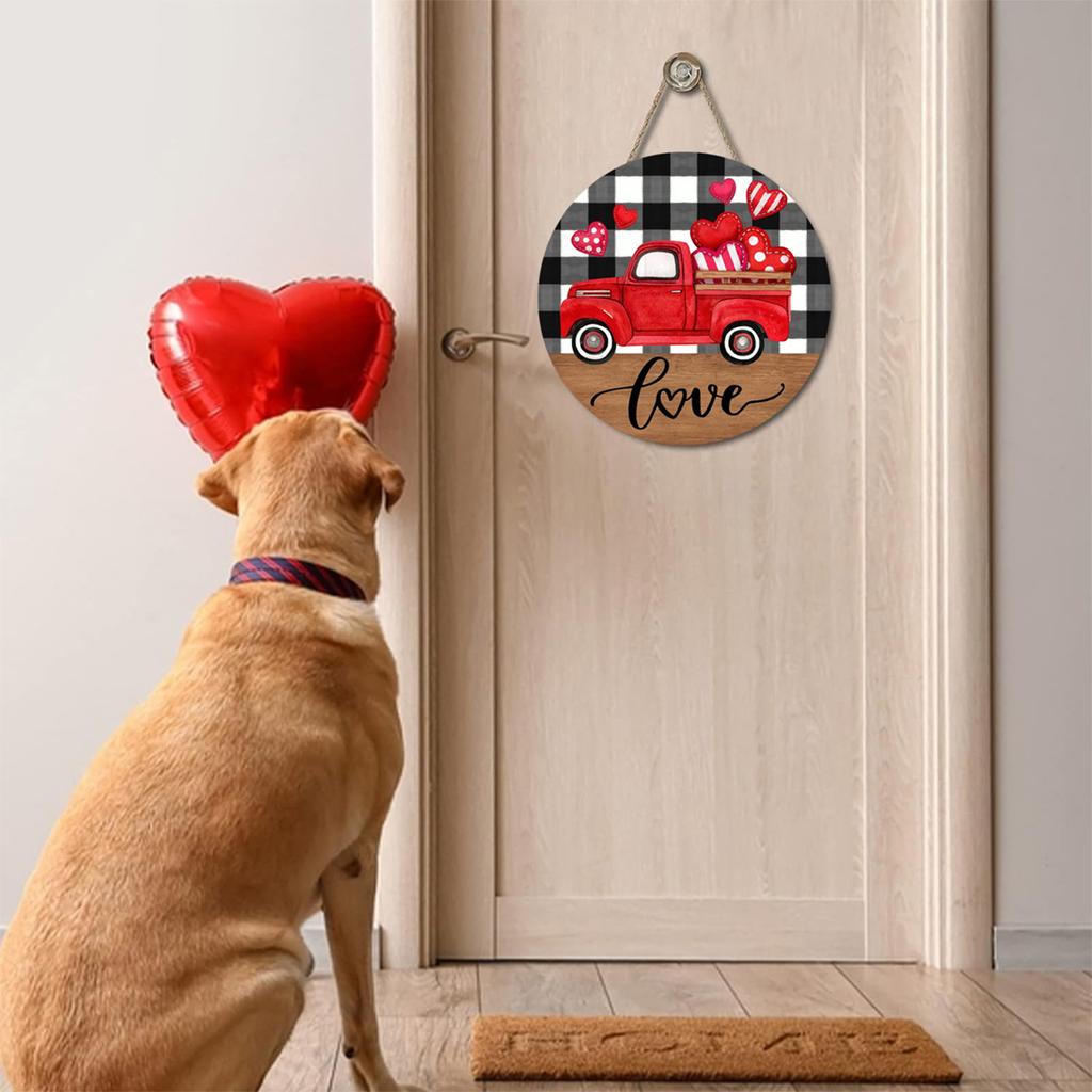 Valentines Day Wooden Door Signs Red Truck Hearts Wood Door Hanger for Front Door Farmhouse Home Party