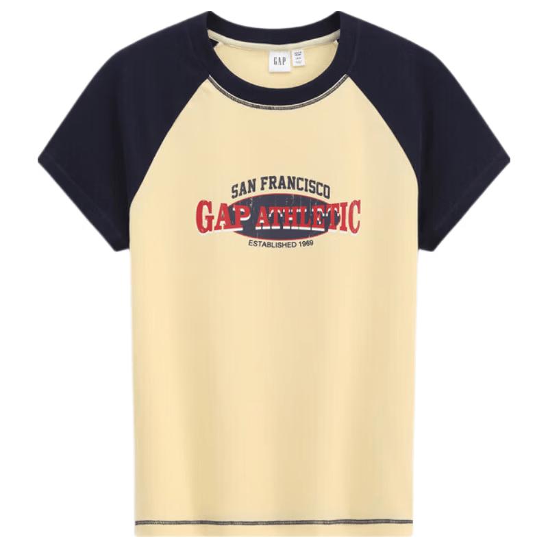 GAP Women s Logo Print Contrast Raglan Sleeve Slim Fit T-Shirt M