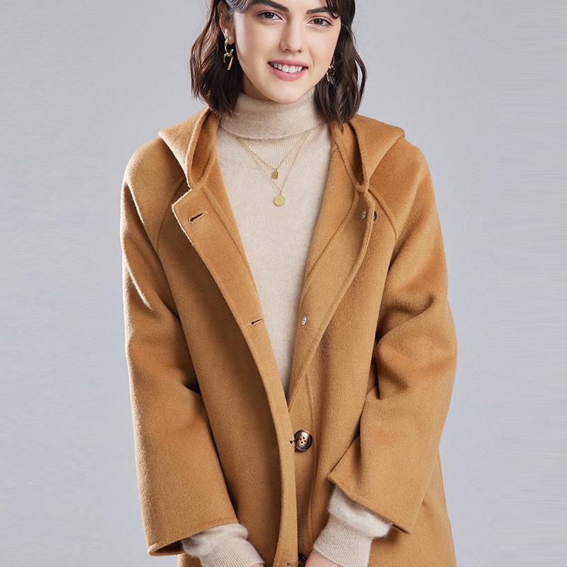 100 % Wolle Damen Wollmantel MODERN NEW SAGA Winter Warmer Wollmantel mit Kapuze Herbst Lässiger Wollmantel