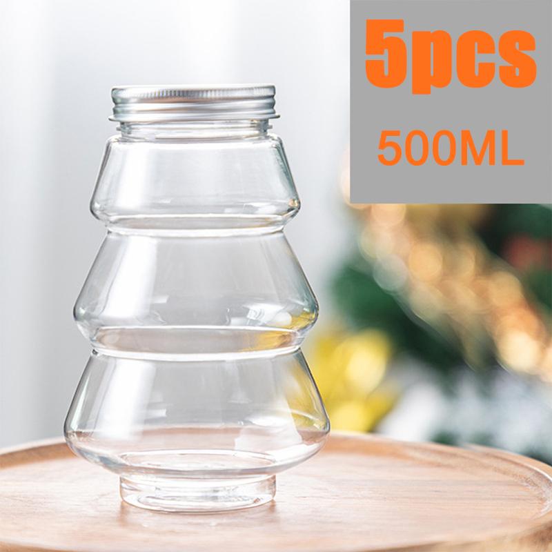 1-10PC  Christmas Tree Shape Drink Bottles Snowman Shaped Candy Biscuits Bottle Juice Milk Tea Jar Food Storage Party Favors
