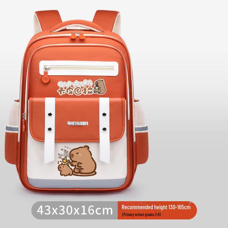 Capybara Oxford Spine-Support Backpack for Grades 1-6: Boys & Girls School Bag