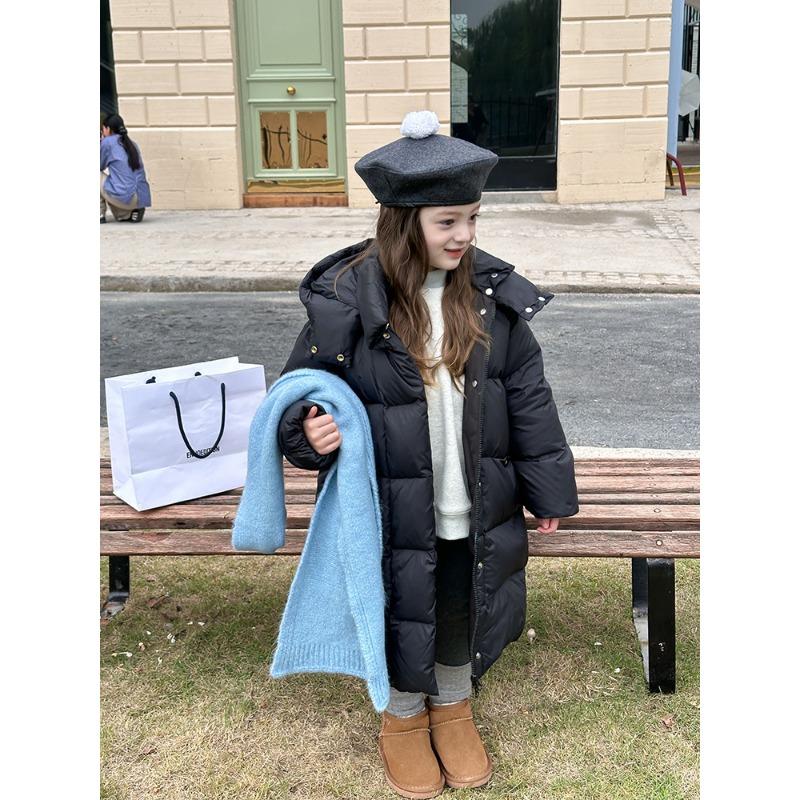 Kids Casual Korean Style Loose Thick Mid Length Hooded Warm White Duck Down Jacket