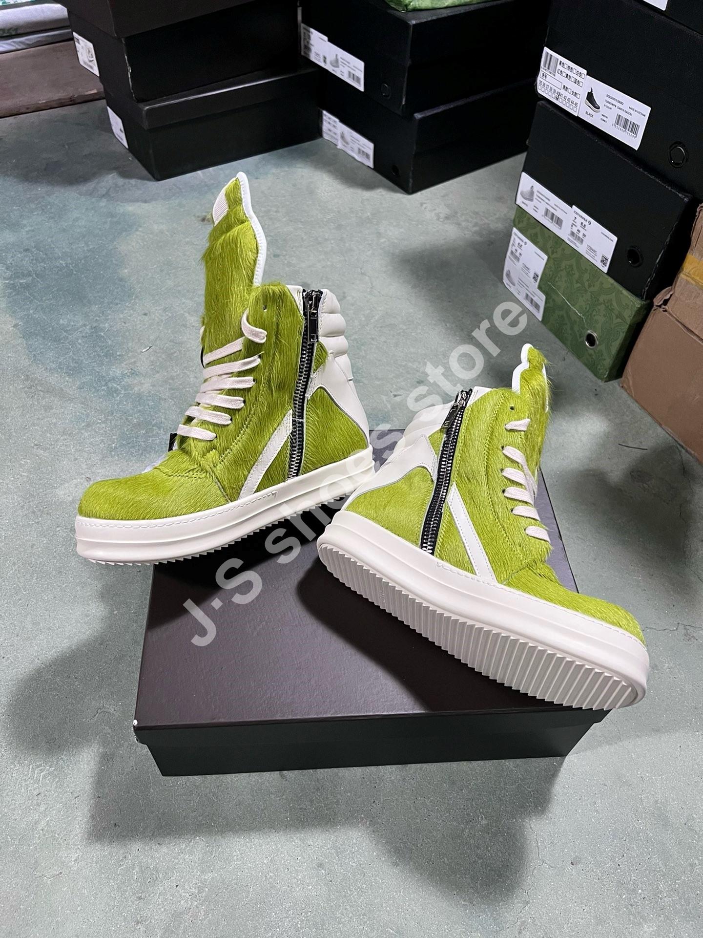 

R-o Men Ankle Boot Brand Shoe Grass Green Horse Hair Boots Women Flat Sneaker High Top Casual Shoes Green Horsehair Sneakers 34