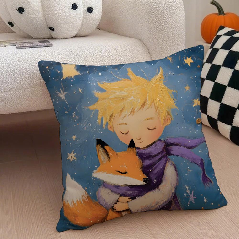 Healing The LLittle Prince Painting Fairy Tale Cushion Cover Throw Pillow Cover Hidden Button Durable Polyester Chair Cushion