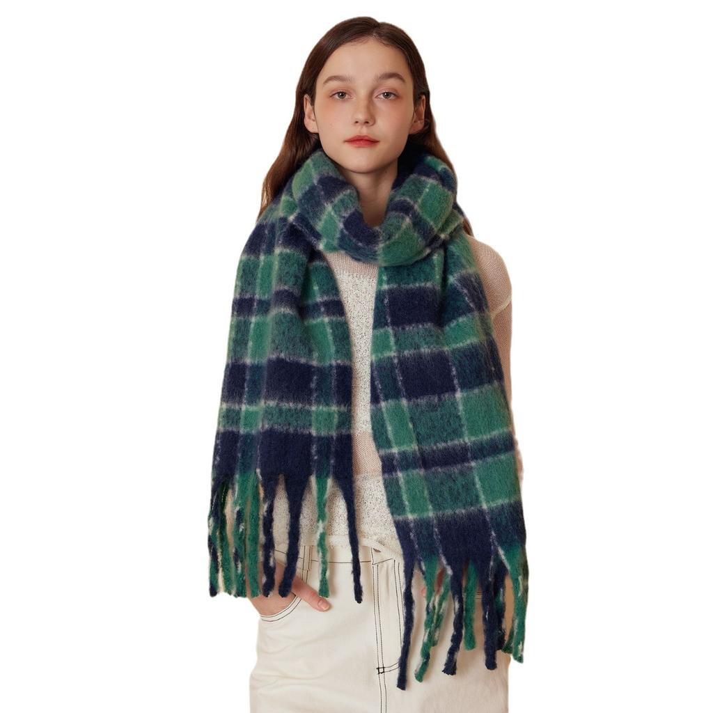 Custom-spun 20 wool designer high-end simple plaid scarf autumn and winter new women's soft warm shawl scarf