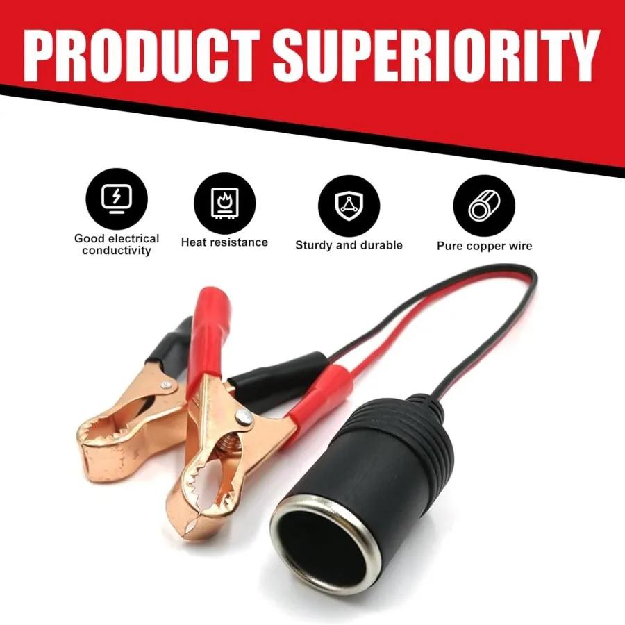 Battery Clamp Converter, Battery Clamp Converter, Cigarette Lighter Socket to Clip, 12V-24V Cigarette Lighter Female Socket to C