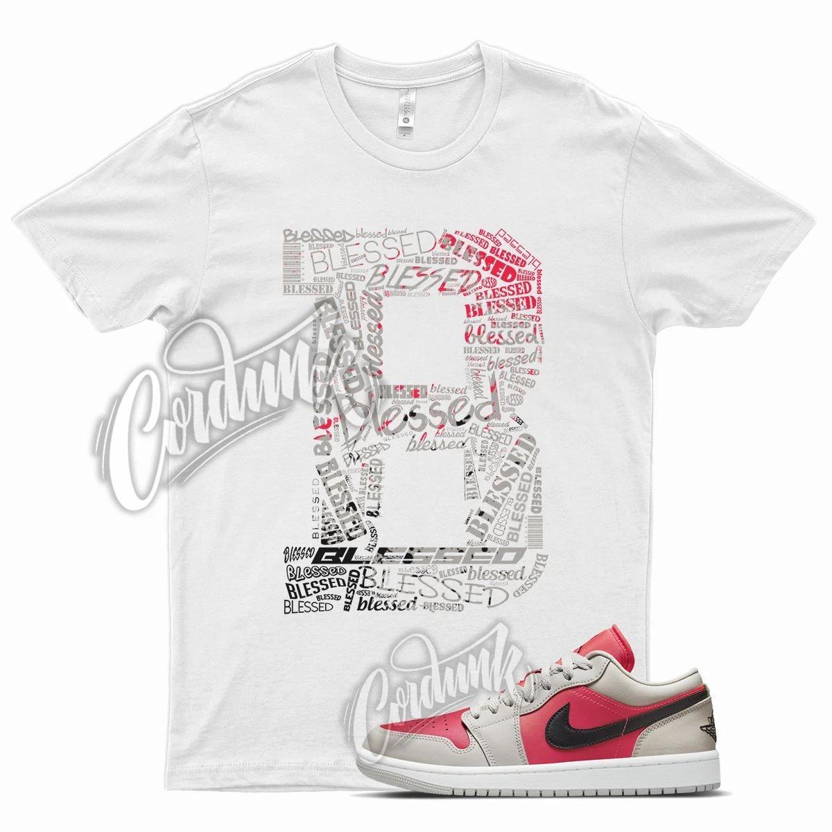 White BLESSED T Shirt for Air J1 1 Low Light Iron Ore Siren Red Black Max L