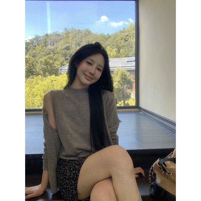 Kumikumi Gentle Wind Set White Knit cardigan Women Inner wear Vest Autumn Floral Skirt Three-Piece Set