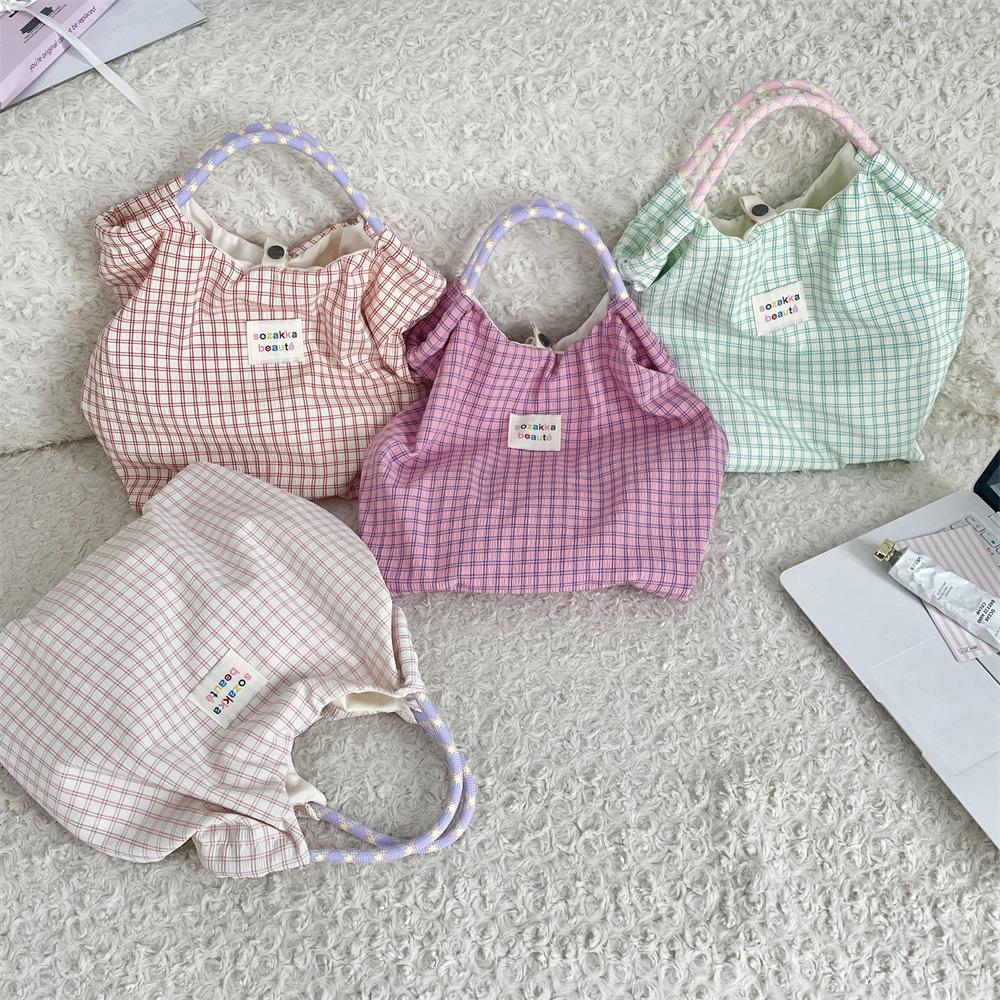 Summer plaid large-capacity shoulder bag portable tote bag shopping bag rope shoulder bag women