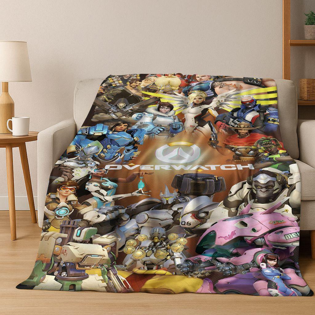 Game OW Overwatch D.VA Mei Reaper Cartoon 3D Flannel Blanket,Cozy Soft Throw Blanket for Home Bedroom Bed Sofa Picnic Cover Gift