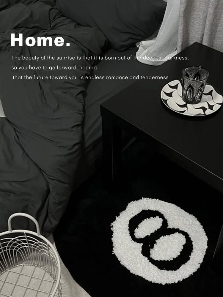Round Black Number 8 Flocked Carpet Bedroom Bedside Living Room Non-Slip And Dirt-Resistant Washable Foldable Floor Mat