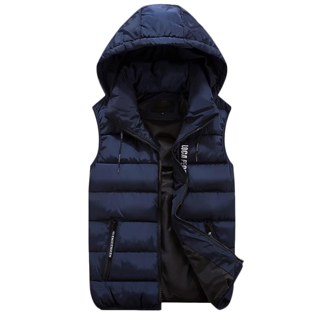 Cotton Vest Men's Autumn And Winter Thickened Warm Hoodie Vest Color Stitching Waistcoat