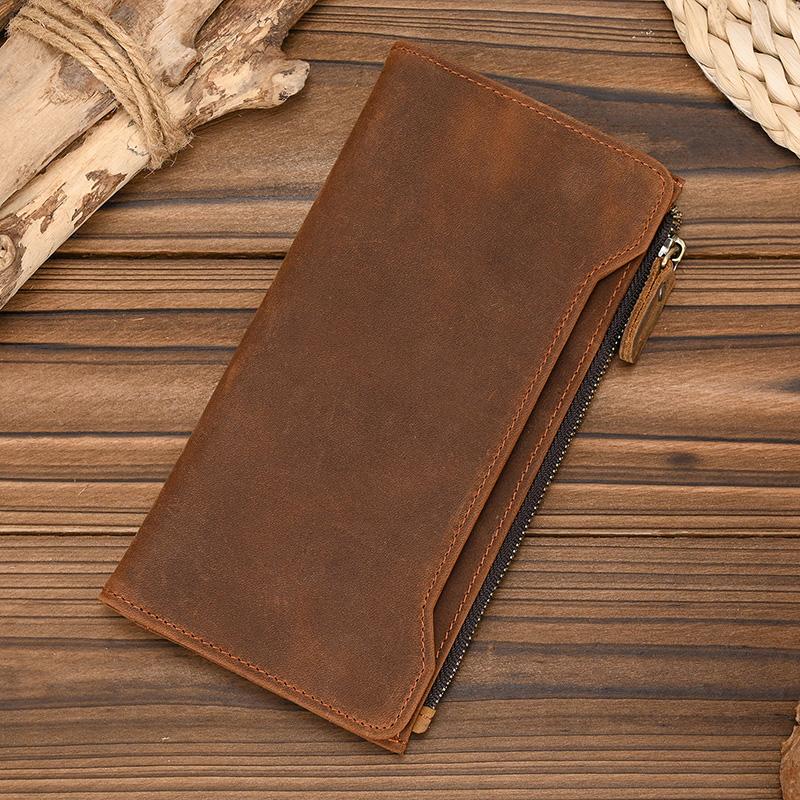 Genuine leather cash wallets vintage leather purse men women clip purse wallet luxury designer long wallet for male female