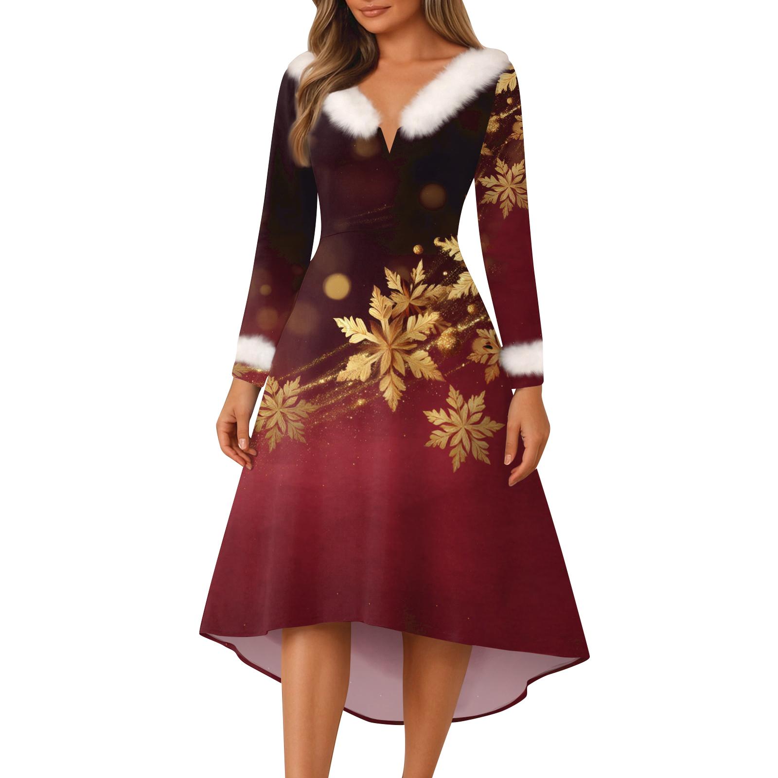 

Рождественские платья с принтом для женщин, винтажное рождественское платье миди, повседневные платья, коктейльное платье, вечерние праздничные платья XXXXXL коричневый
