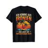 Men's Vintage Sunset Graphic Tee with German Sarcasm Print, Short Sleeve Crew Neck Cotton Blend for Casual Beach or Daily Wear