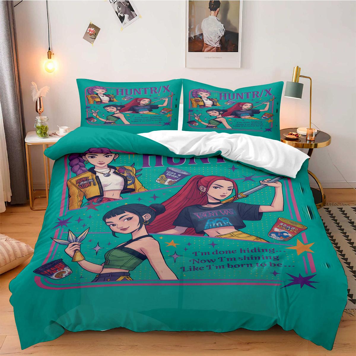 

K-Pop Demon Hunters Beddding Set for Fan Kids Machine Washable Durable King Queen Twin Size for K-pop Girls Home Bedroom Decor US Twin(172x218cm)
