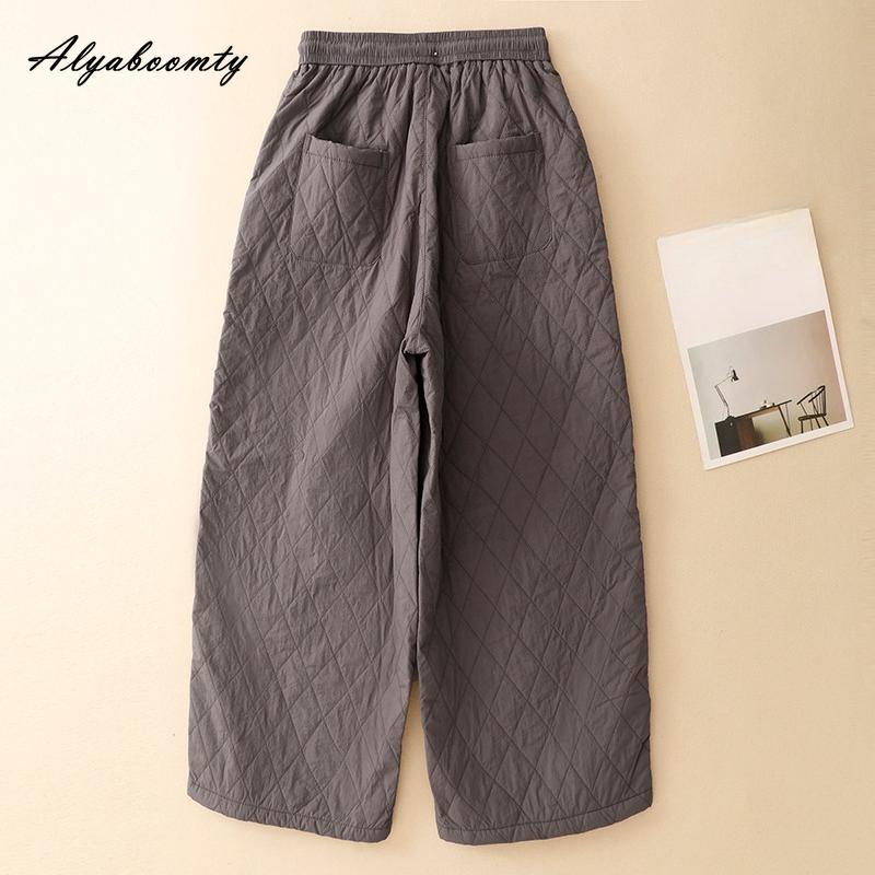 Korean Style Plus Size Autumn Winter Women Straight Pants Drawstring Gray Black Apricot Warm Trousers Vintage Casual Loose Basic Ladies' Pants