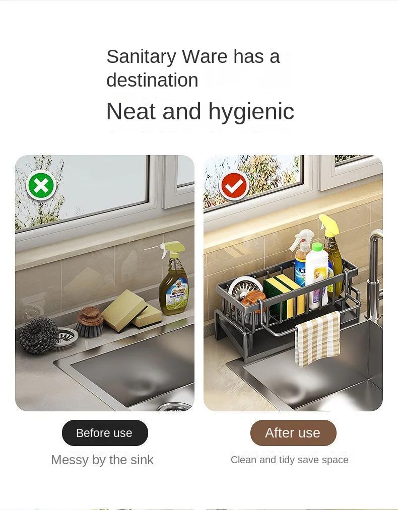 2025 Dishwashing Countertop Storage Sink Shelf Multifunctional Sponge Detergent Rag Draining Rack Kitchen Organizer