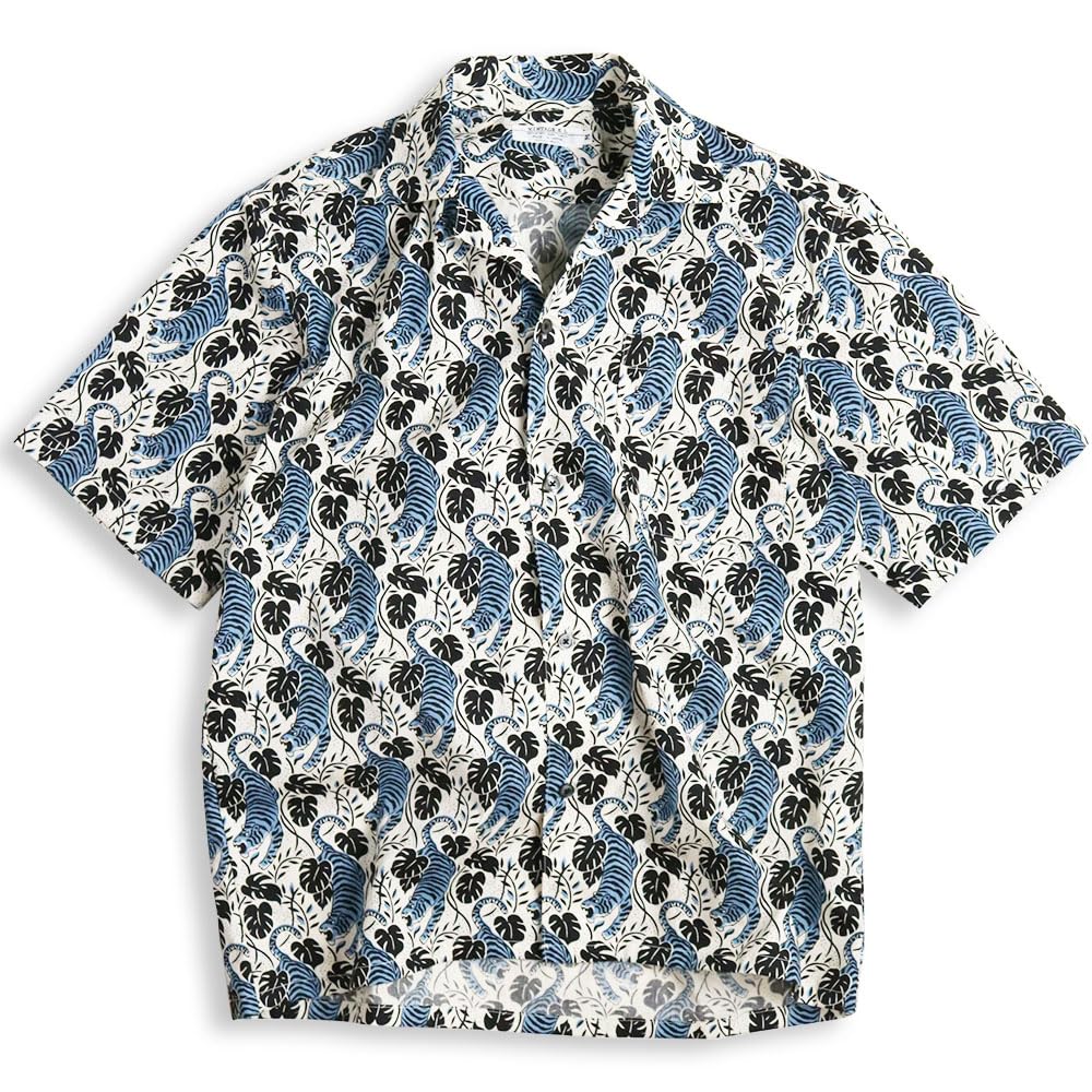 Quintet Short Sleeve Open Shirt with Japanese 10 Japanese-Made Pattern, 11-70545 (L, White)