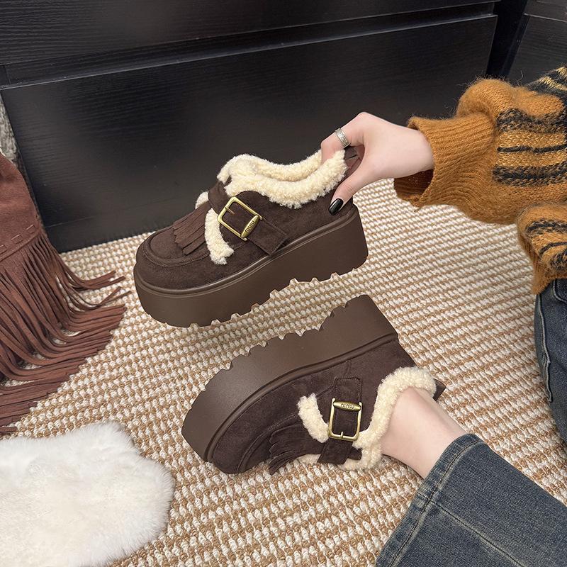 Women's Large Size Soft Sole Autumn and Winter Warm Fur One Snow Boots Fluffy Lined Non-slip Hiking Casual Sports Cotton Shoes Fur Shoes