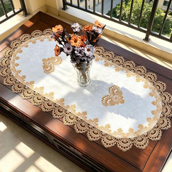Oval Lace Table Runner, Vintage Table Runner Doily, Retro Lace Table Runner Floral Placemat for Coffee Table Dining Table Decor