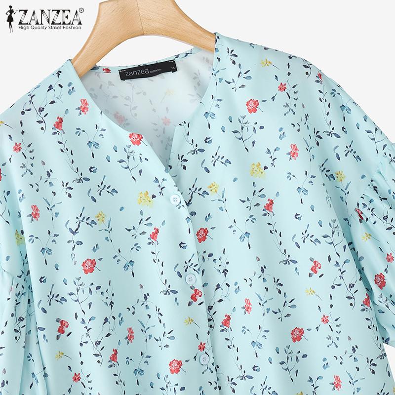 ZANZEA Women Casual V-Neck Summer Half Sleeve Floral Blouse