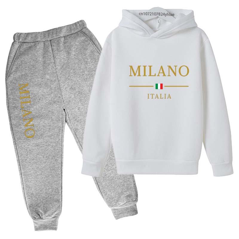 Kids Fashion Brand Letter Print 2pcs Pullover Hoodie+Pants Tracksuits 2-13 Years Boys Girls Casual Outfits Children Clothes Sets