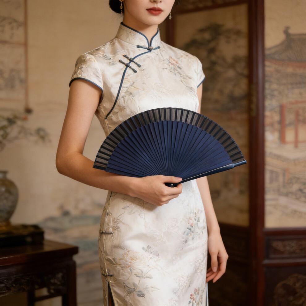 Traditionelle chinesische Stile Tragbarer Faltfächer Mit-Blau
