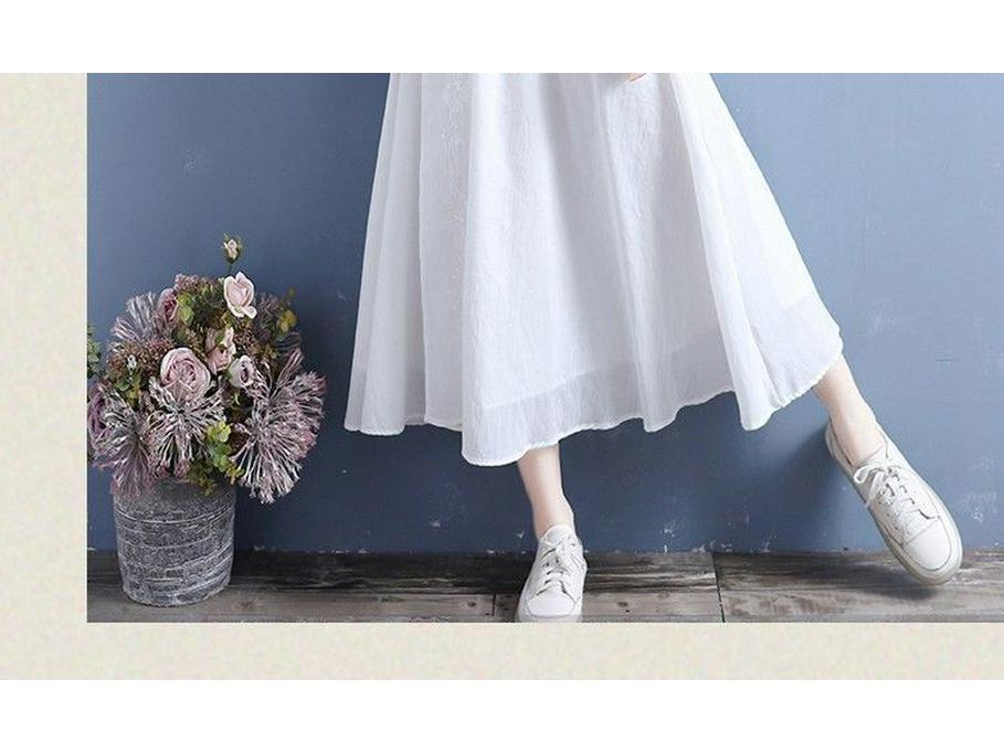 2024 Dámský top ve stylu zen, bavlněno-lněný, vyšívaný, se šikmým zapínáním, s polovičním rukávem, šněrovací