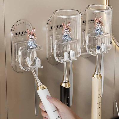 Wall Mounted Toothbrush Holder No Punching Rabbit Toothpaste Toothbrush Rack Transparent Mouthwash Cup Toothbrush Bathroom Set