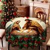 Vintage Oil Painting Christmas Round Tablecloth, Religious Figure Christmas Elements Red And Green Plaid, Rectangular Dining Table Cloth