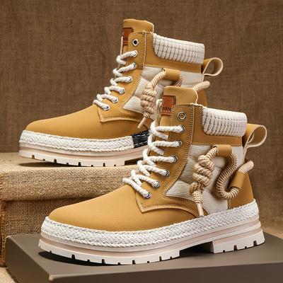 Autumn New Shoes for Men Boots Outdoor Leather Casual Platform Hiking Shoes Fashion Colors Patchwork Snow Boots