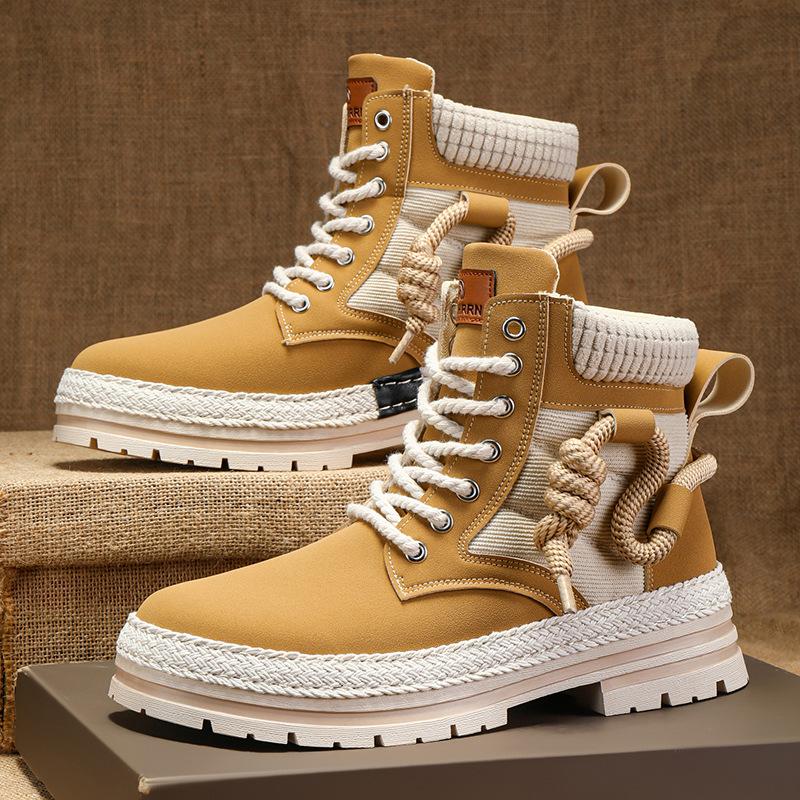 Autumn New Shoes for Men Boots Outdoor Leather Casual Platform Hiking Shoes Fashion Colors Patchwork Snow Boots