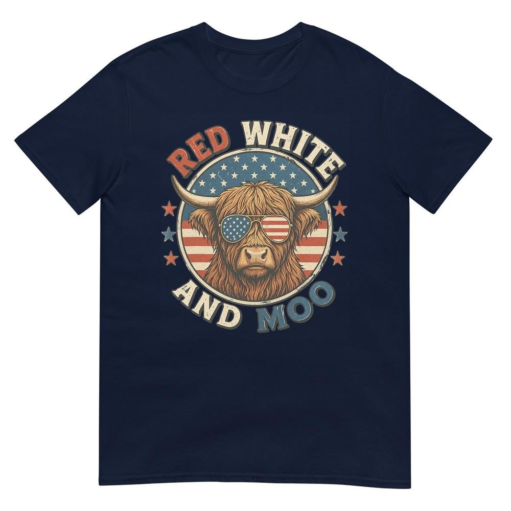 Red White And Moo Funny Highland Cow 4th Of July Patriotic Tshirt S