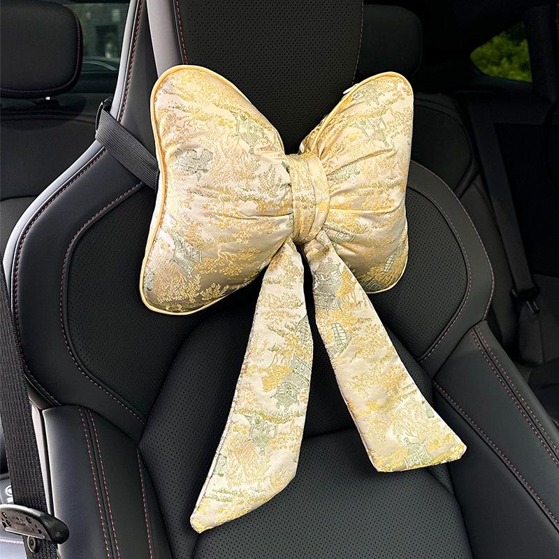 New car headrest waist rest new Chinese creative car decorative throw pillow bow streamer car cushion