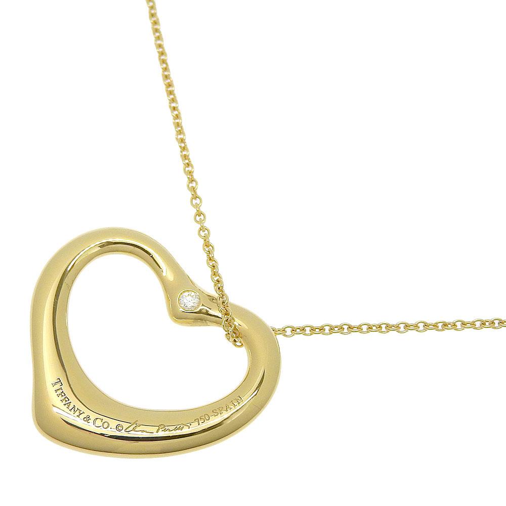 TIFFANY&Co. Open Heart Necklace Long K18 Yellow Gold/diamond 7.8g Women Used