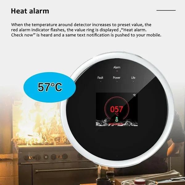 Tuya Smart Combustible Wifi Gas Leak Detector with Temperature Sensor LCD Display