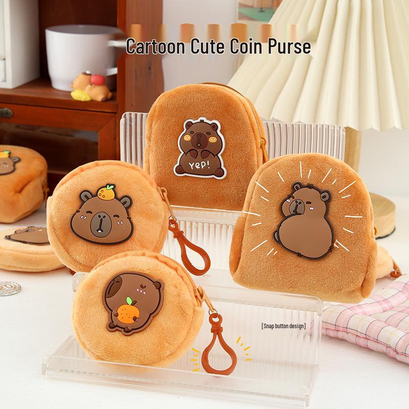 Cute Capybara Cartoon Plush Coin Purse: Portable Kids' Wallet & Storage for Earphones and Lipstick