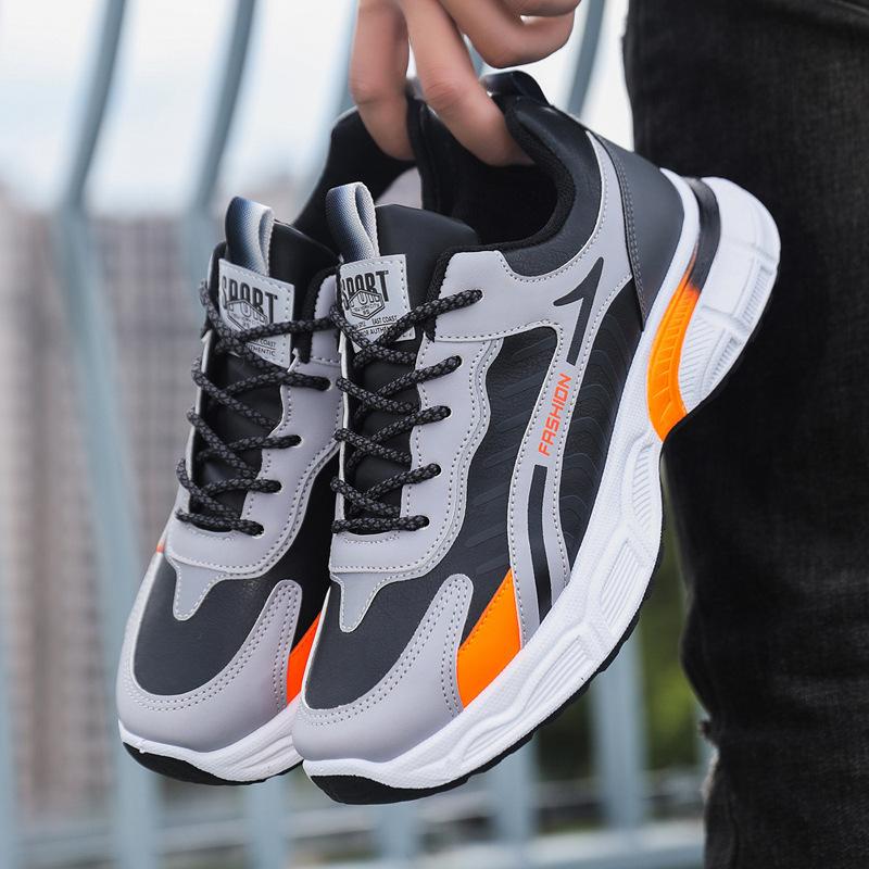 

2025 new men s shoes sports and leisure leather surface PU lace-up student running shoes fashion large size men s shoes 44