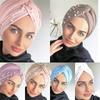 New Muslim Suede Turban Caps Twist Velvet Beading Hijab Bonnet Woman Indian Hat Head Wraps Turbante Femme Musulman