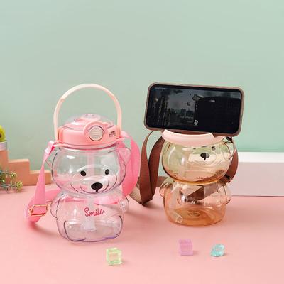 1000 ml Cute Little Bear Water Curea de paie pentru studenți, în aer liber, convenabil, de mare capacitate.