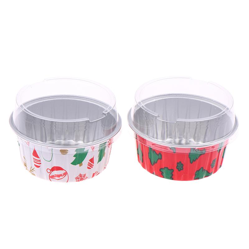 10 Pcs Reusable Round Aluminum Foil Tin Cup With Lids Pudding Cake Mold Air Fryer Tinfoil Box Small Baking Tray Tinfoil Cups