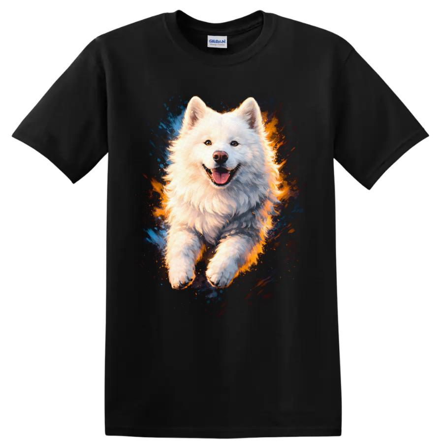 Samoyed Dog Running T Shirt Cute Animal Graphic Design W/ Happy Tee