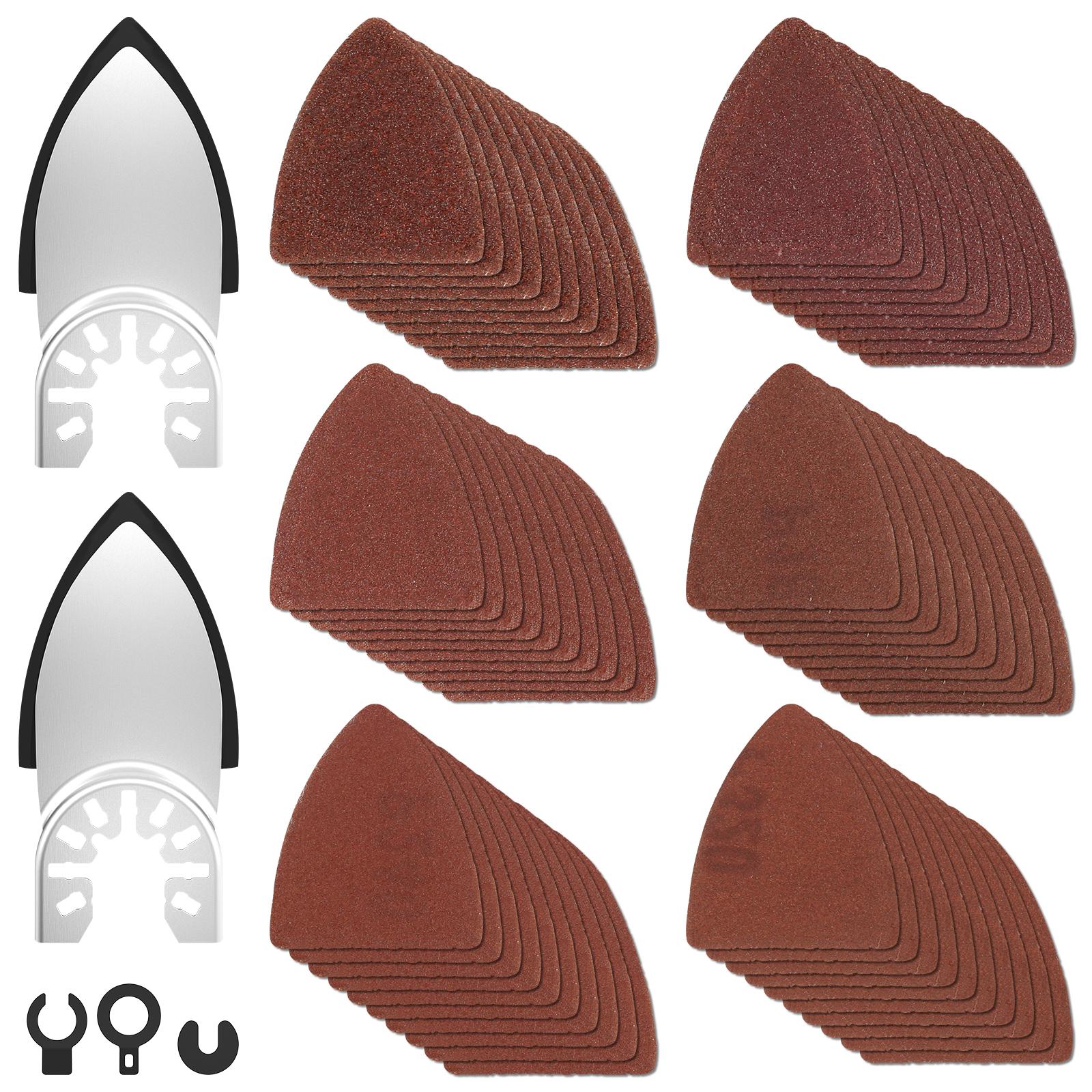 

62Pcs Oscillating Multi Tool Triangular Hook Loop Sandpaper Oscillating Multi Tool Sanding Pad Multi 60/80/120/180/240/320 Grit