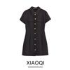 Fashion Style 2024 New Fall Women's Clothing Gold Breasted Black Short Sleeve Slim Fit Dress 4387249